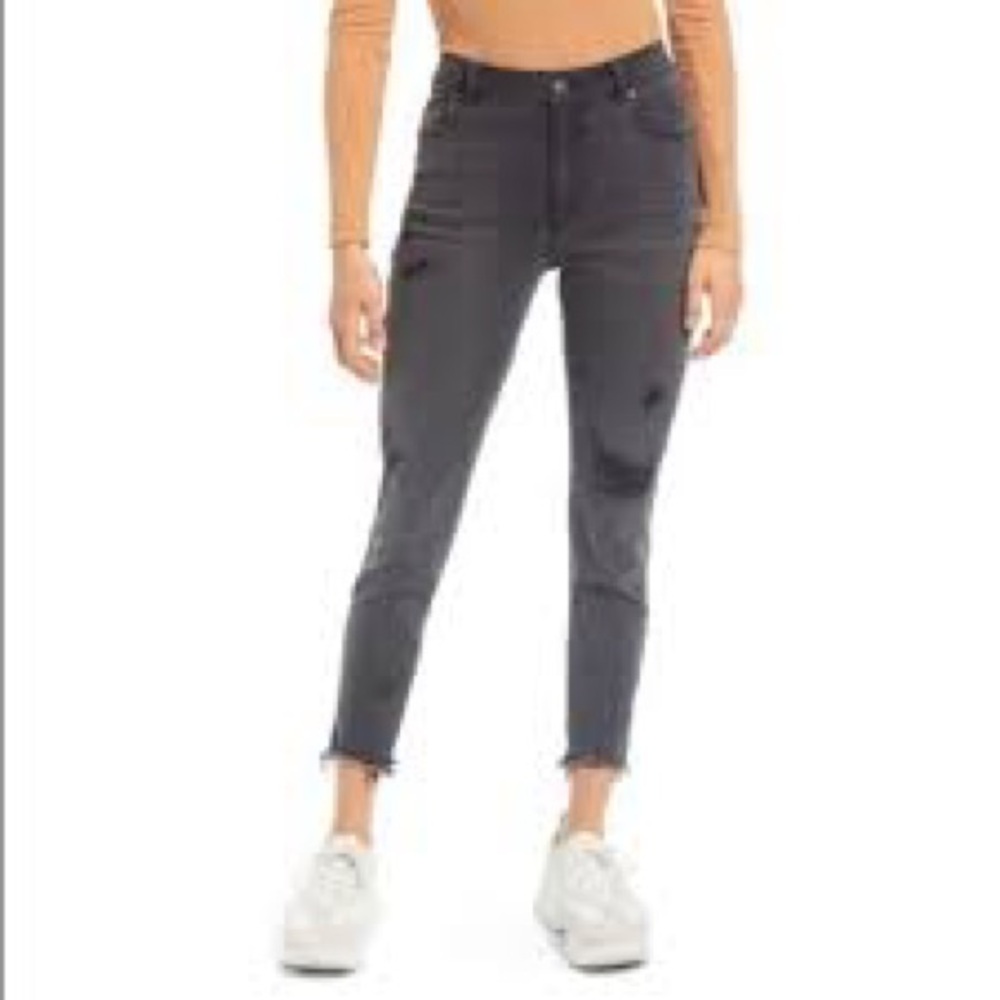 1822 Grey / Black High Waist Skinny Jeans with Distressed Details Classic Casual